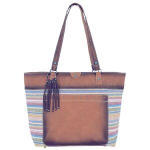 Tony Lama Women's Striped Canvas With Removable Key Fob Tote - Tan